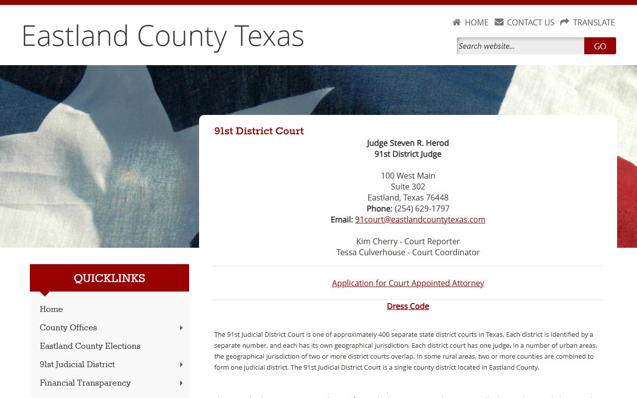 Eastland County court records after jail arrest District Court page