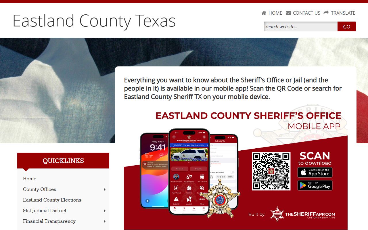 Official Eastland County sheriff page with app and sheriff office information